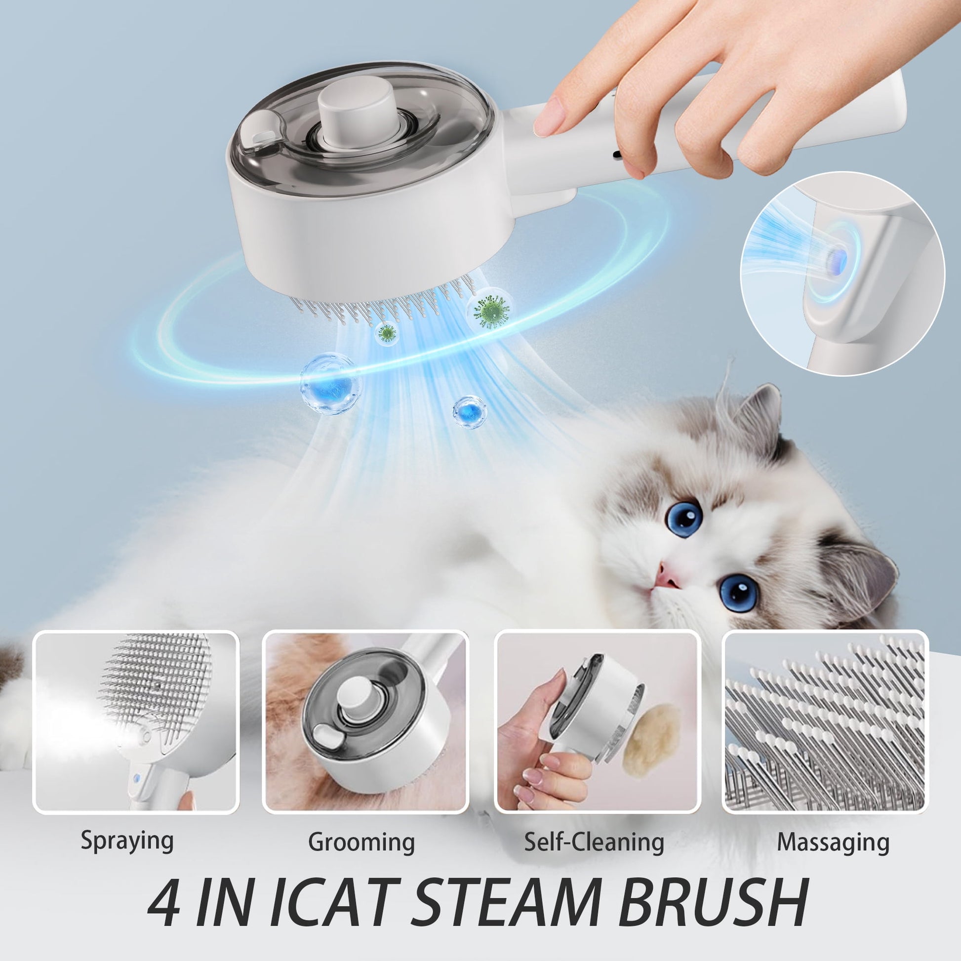 4-in-1 Steamy Pet Grooming Brush