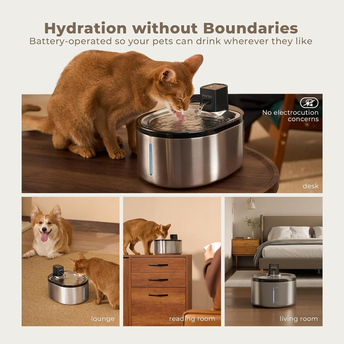 Stainless Steel Wireless Cat Water Fountain, 152 Oz (4.5L) Capacity
