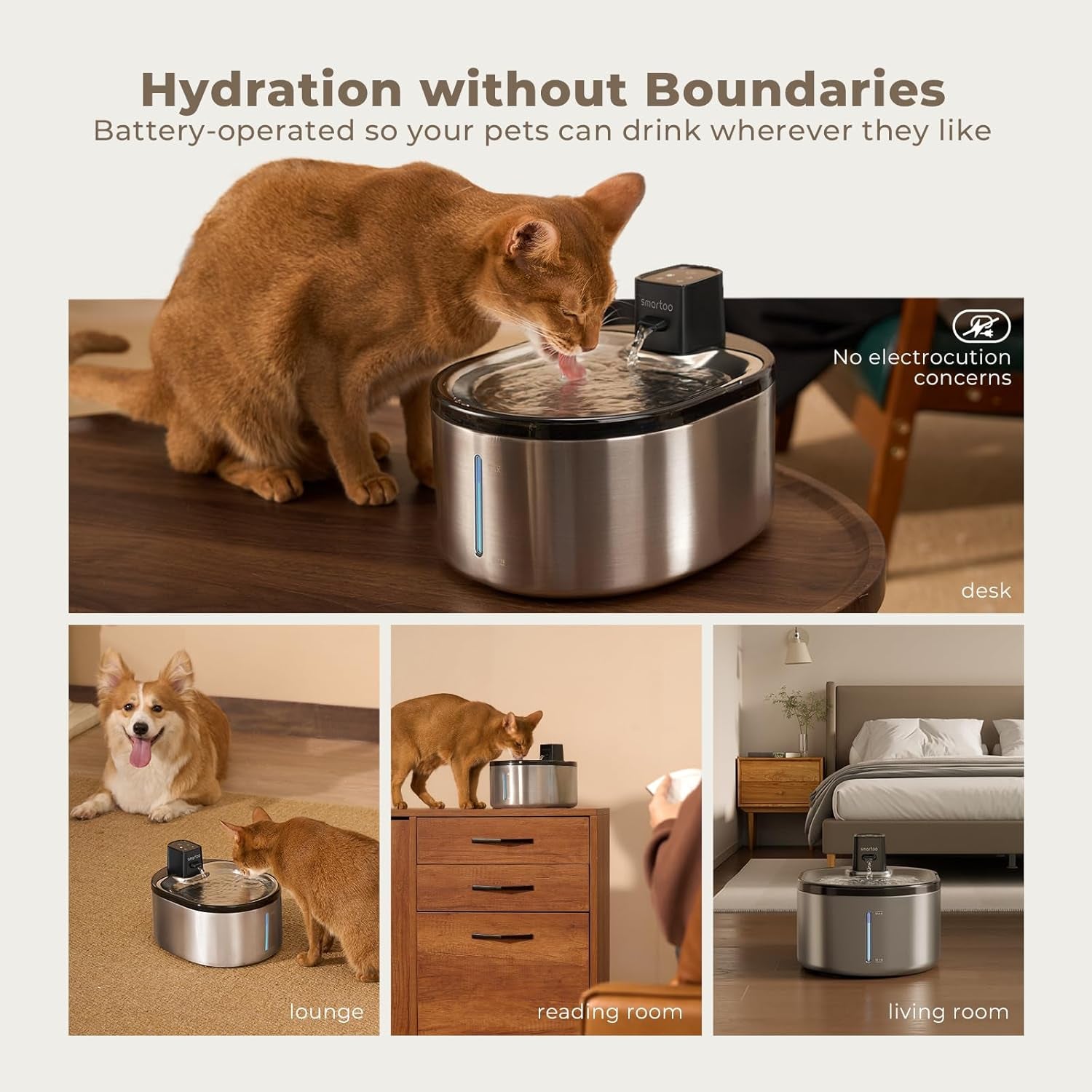 Stainless Steel Wireless Cat Water Fountain, 152 Oz (4.5L) Capacity