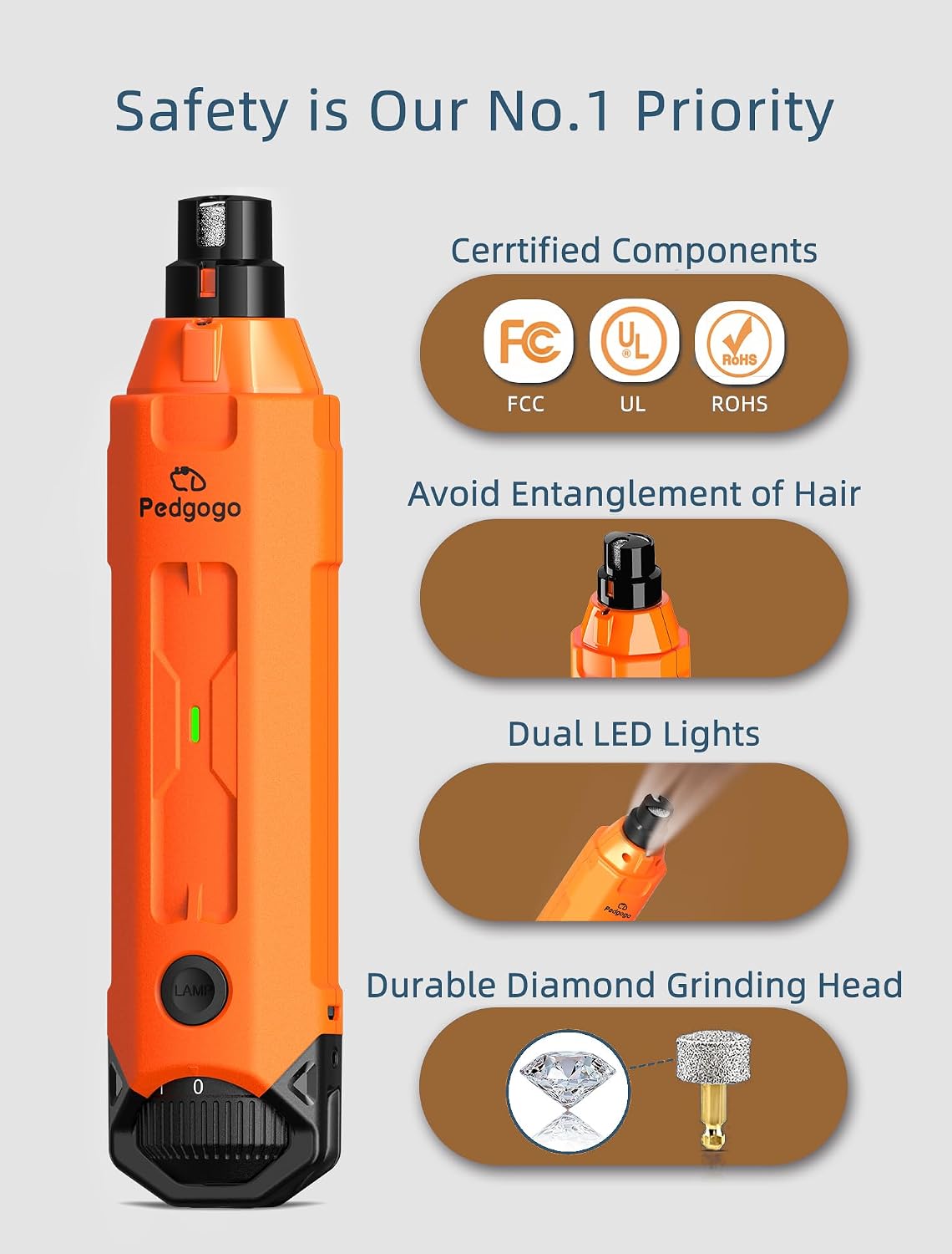 6-Speed Quiet Pet Nail Grinder with LED Lights
