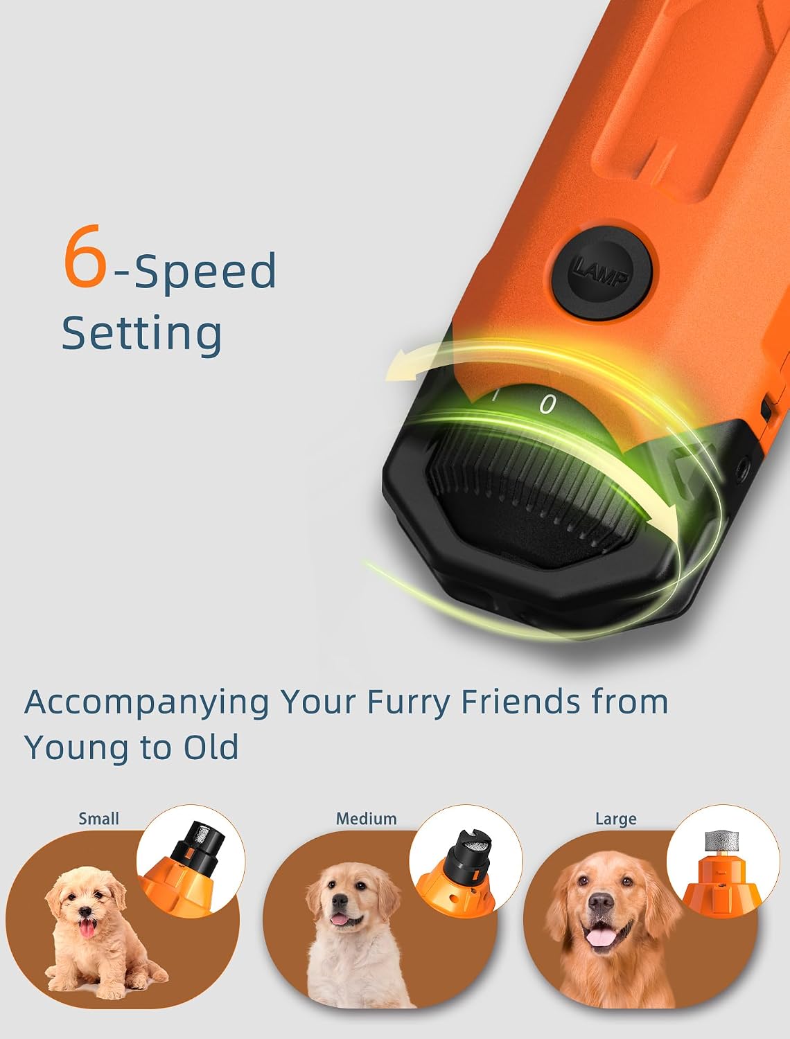6-Speed Quiet Pet Nail Grinder with LED Lights