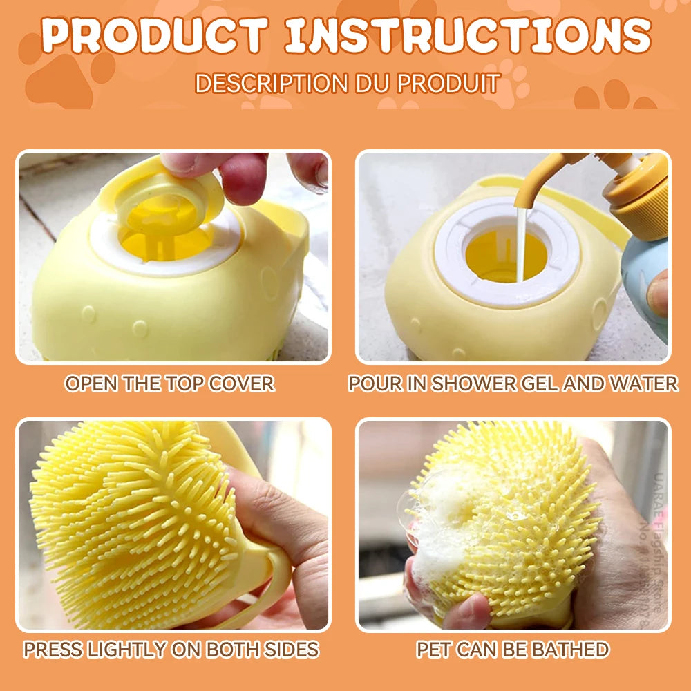 Soft Silicone Pet Bath Brush with Shampoo Dispenser